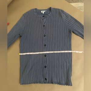 DOT 1 Dusty Blue-Grey Ribbed Cardigan Lettuce-Hem $32 SIZE SMALL
